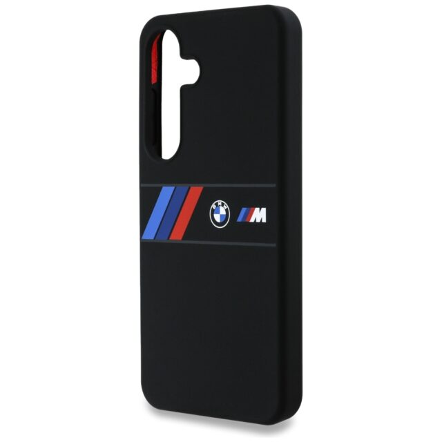 Case BMW Silicone Middle Tricolor Stripes MagSafe for Samsung Galaxy S25 black - imagine 6