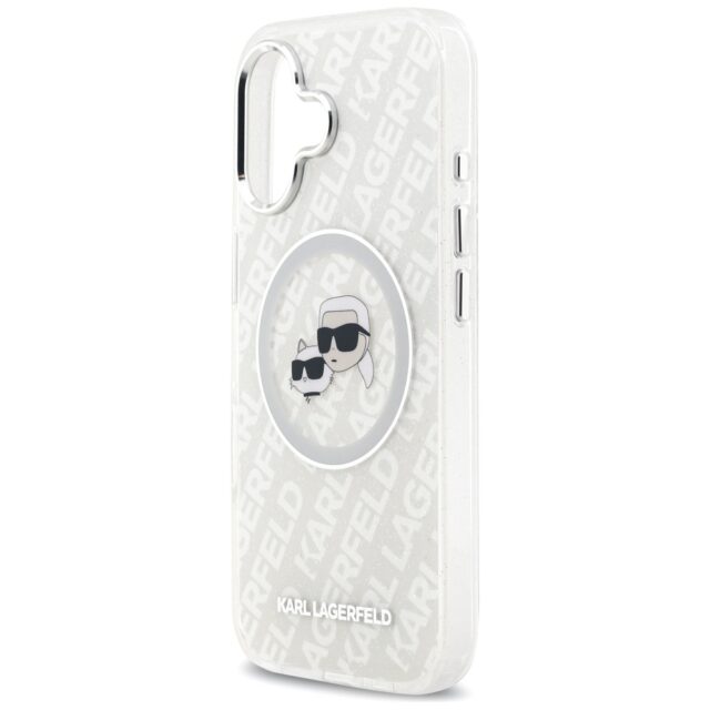 Karl Lagerfeld IML Glitter Karl & Choupette Heads Logo MagSafe Case for iPhone 17 Gray - imagine 6