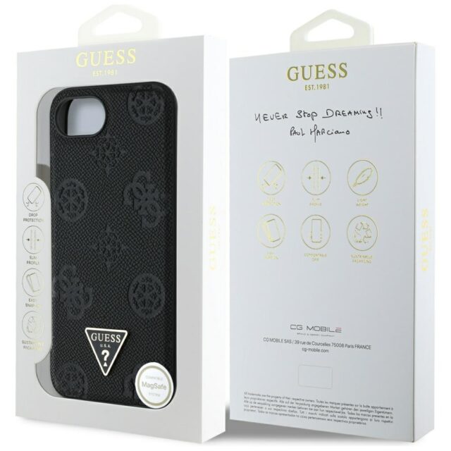 Case Guess Grained Hot Stamp Peony Triangle Logo MagSafe for iPhone 16e black - imagine 8