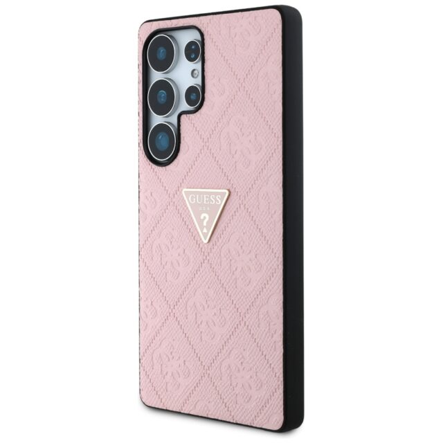 Case Guess Hot Stamp 4G Pattern Triangle Metal Logo Samsung Galaxy S25 Ultra pink - imagine 2