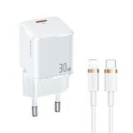 USAMS wall charger 1xUSB-C T45 30W PD3.0 + QC3.0 Fast Charging + U63 cable USB-C/Lightning white