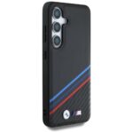 Case BMW Leather Tricolor Crossing Stripes MagSafe for Samsung Galaxy S25 black - imagine 4