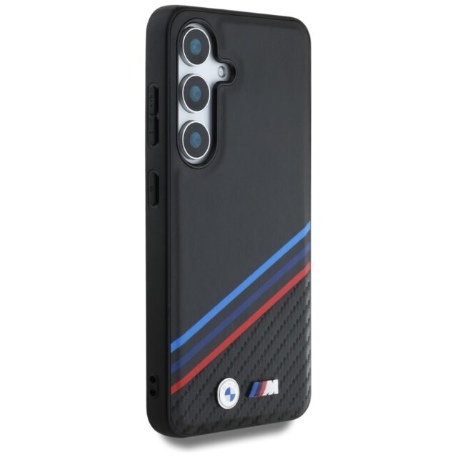Case BMW Leather Tricolor Crossing Stripes MagSafe for Samsung Galaxy S25 black - imagine 4