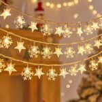 Lampki choinkowe LED snowflake/star -    6m/40 lampek ciepłe białe/warm white zasilane bat. 3xAA EHD-LS05 - imagine 2