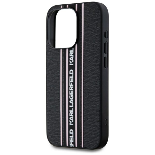 Case Karl Lagerfeld Saffiano Athleisure Stripes Cord for iPhone 15 Pro Max pink - imagine 5