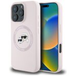 Case Karl Lagerfeld Silicone Double Heads And Circle MagSafe for iPhone 16 Pro pink