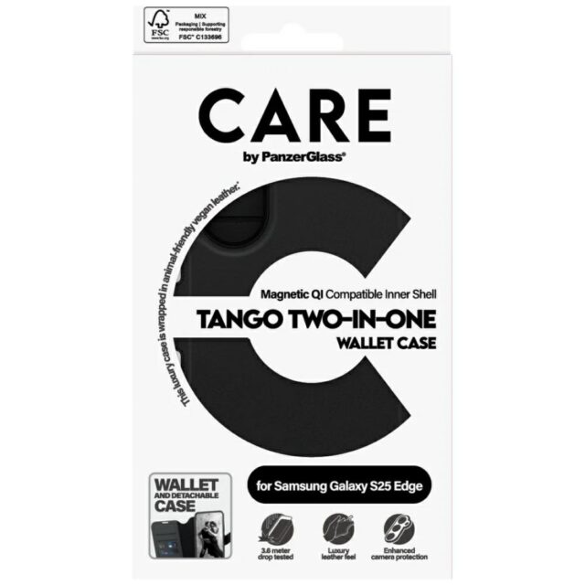 Case CARE by PanzerGlass Feature Tango 2w1 Wallet Qi for Samsung Galaxy S25 Edge black - imagine 5