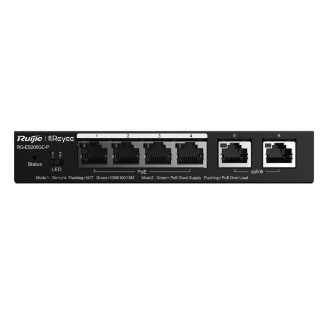 Ruijie Reyee RG-ES206GC-P | Switch | 6x RJ45 1000Mb/s, 4x PoE+, 2x Uplink, 54W, cloud management - imagine 3