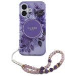 Guess GUHMP16SHFWBRCESU iPhone 16 6.1" purple hardcase IML Flowers With Pearl Strap MagSafe - imagine 2