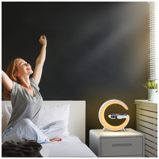 Multifunctional Lamp MajesticLine with alarm clock and bluetooth speaker whiteZapytaj Chat - imagine 6