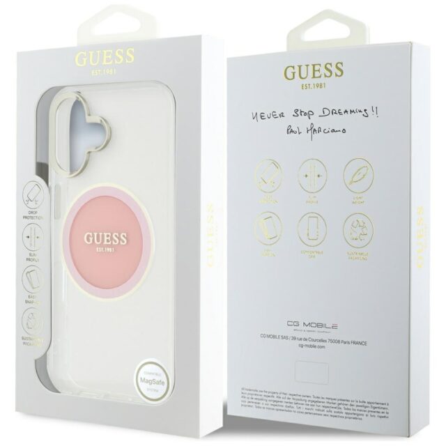Case Guess IML Metal Colored Circle Classic Logo MagSafe for iPhone 16 pink - imagine 8