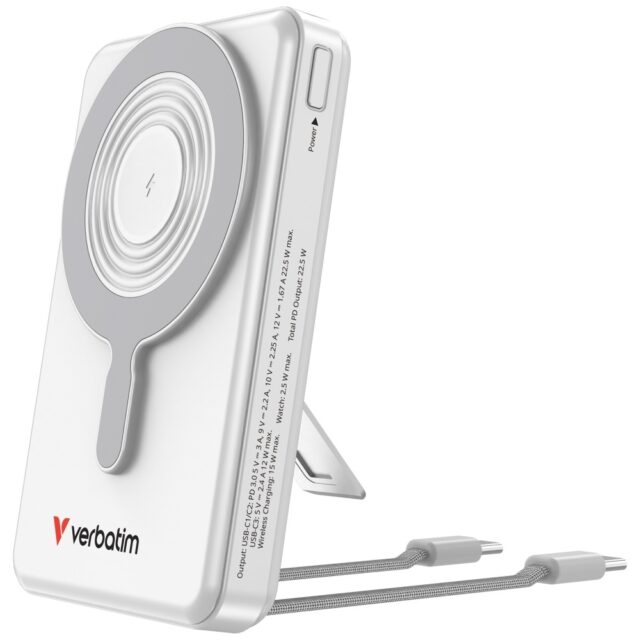 Powerbank Verbatim Charge n Go 10000mAh with stand Magnetic Wireless TFT display 2xUSB-C cable silve - imagine 2