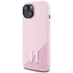 Case Karl Lagerfeld Silicone Shadow Metal Initial MagSafe for iPhone 15 pink - imagine 2