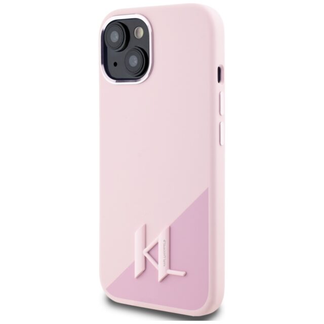 Case Karl Lagerfeld Silicone Shadow Metal Initial MagSafe for iPhone 15 pink - imagine 2