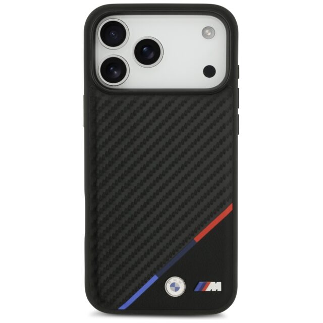 Case BMW M Carbon Tricolor Line MagSafe for iPhone 17 Pro Max black - imagine 3