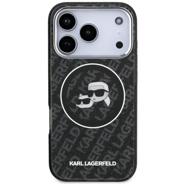 Case Karl Lagerfeld IML Glitter Karl &   Choupette Heads Logo MagSafe for iPhone 17 Pro black - imagine 3