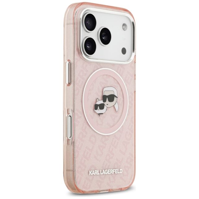 Karl Lagerfeld IML Glitter Karl & Choupette Heads Logo MagSafe Case for iPhone 17 Pro Pink - imagine 4
