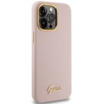 Guess GUHCP15LSMBSLP iPhone 15 Pro 6.1" pink hardcase Silicone Script Metal Logo & Frame - imagine 4