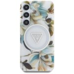Case Guess Glitter Flowers Triangle Buttons MagSafe for Samsung Galaxy S25 white - imagine 3