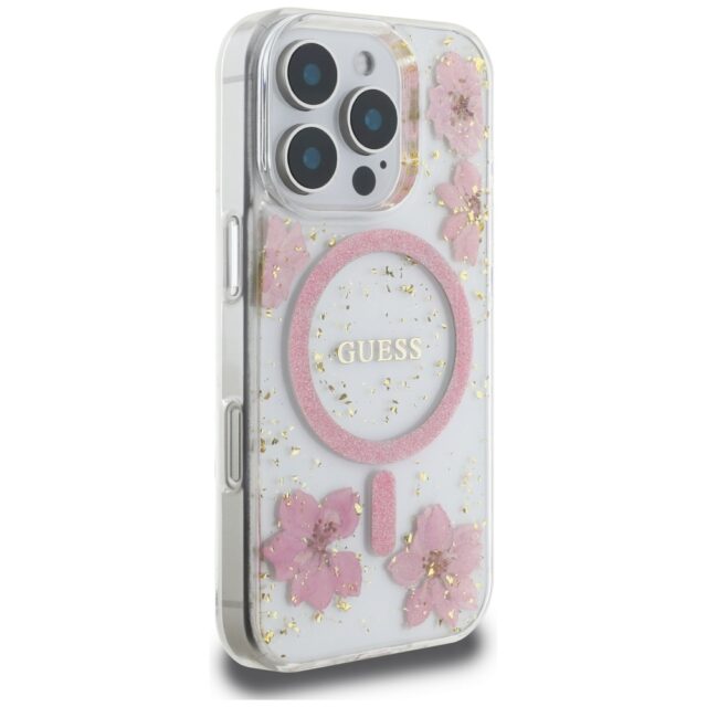 Case Guess Resin Flowers MagSafe for iPhone 16 Pro Max pink - imagine 4