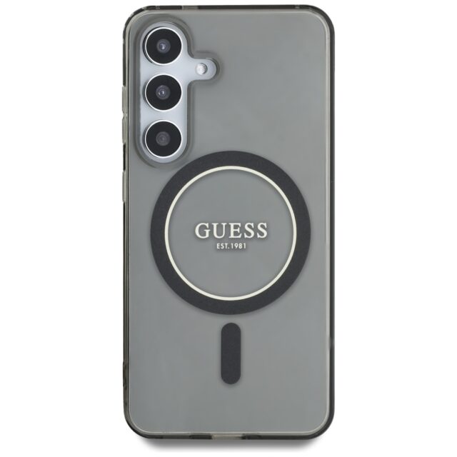 Case Guess Glitter Circle Classic Logo MagSafe for Samsung Galaxy S25 black - imagine 3