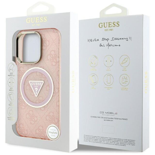 Case Guess IML Metal Glitter 4G Circle Triangle MagSafe for iPhone 16 Pro Max pink - imagine 8