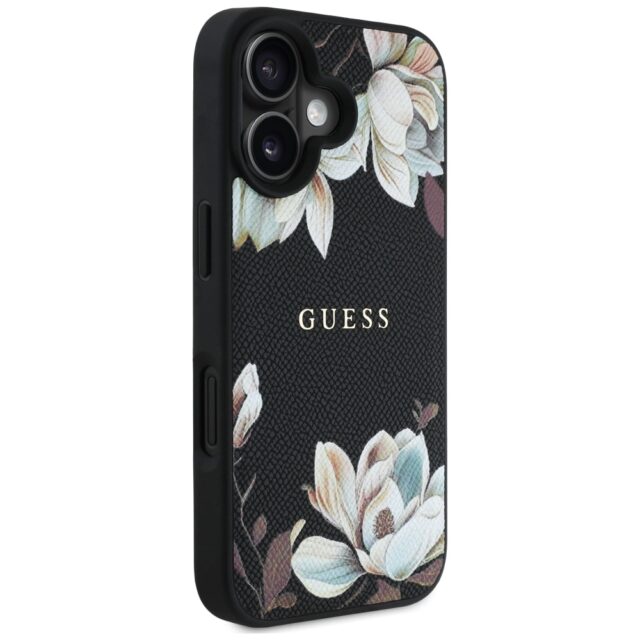 Case Guess Grained Printed Flower Pattern MagSafe for iPhone 16 black - imagine 4