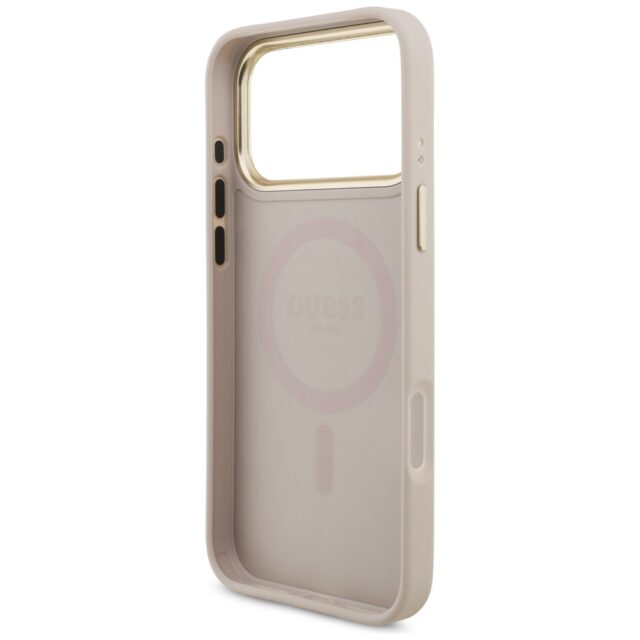 Guess 4G Triangle Logo & Big Strap Metal Buttons MagSafe Case for iPhone 17 Pro Max Pink - imagine 7