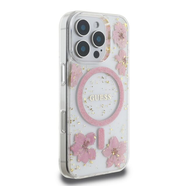 Guess GUHMP16LRBFGFGMP iPhone 16 Pro 6.3" pink hardcase Resin Flower Glitter MagSafe - imagine 4