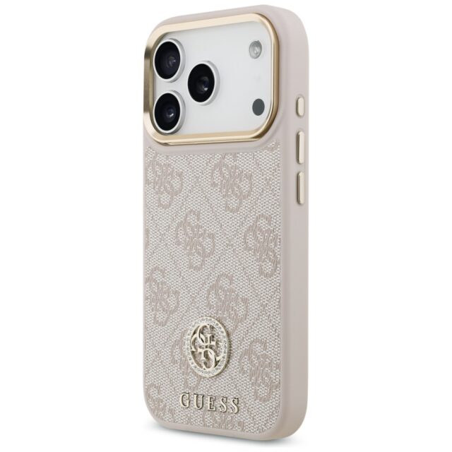 Case Guess 4G Strass Logo & Big Strap    Metal Buttons MagSafe for iPhone 17 Pro pink - imagine 2
