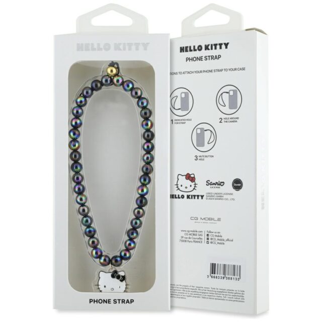 Hello Kitty Pearls Kitty Head Phone Charm Black - imagine 4