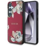 Case Guess Grained Printed Flower Pattern MagSafe for Samsung Galaxy S25 fuchsia