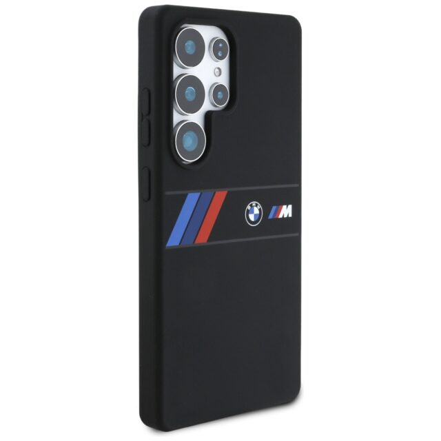Case BMW Silicone Middle Tricolor Stripes MagSafe for Samsung Galaxy S25 Ultra black - imagine 4