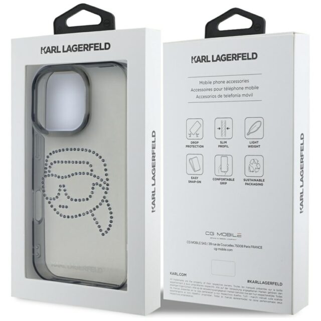 Case Karl Lagerfeld IML Rhinestones Karl Head for iPhone 16 Pro black - imagine 8
