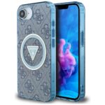 Case Guess IML Metal Glitter 4G Circle Triangle MagSafe for iPhone 16e blue