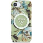 Case Guess IML Metal Glitter Flowers Triangle MagSafe for iPhone 16e green - imagine 3