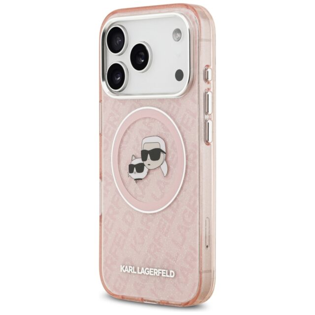 Case Karl Lagerfeld IML Glitter Karl & Choupette Heads Logo MagSafe for iPhone 17 Pro Max pink - imagine 2
