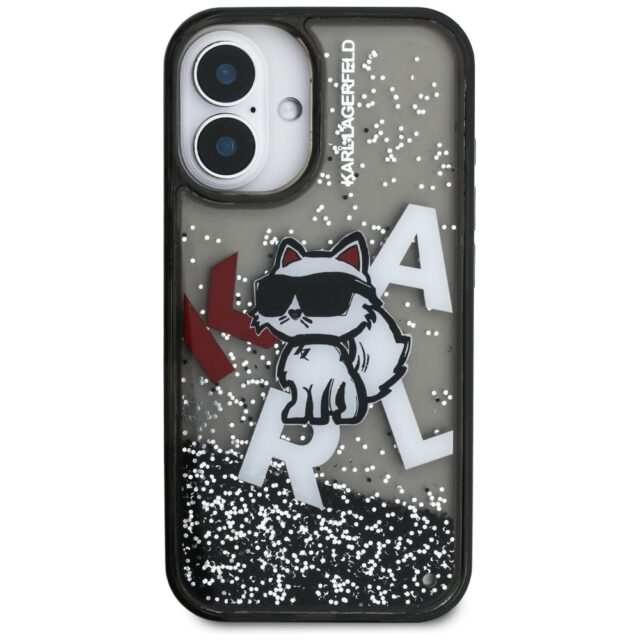 Case Karl Lagerfeld Liquid Glitter       Choupette Logo MagSafe for iPhone 16 black - imagine 3