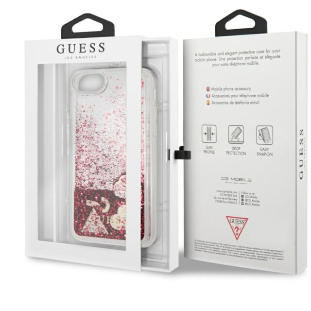Guess GUHCI8GLHFLRA iPhone 7/8/SE 2020/ SE 2022 raspberr yhard case Glitter Hearts - imagine 7