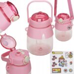 Extralink | Bottle for school, kindergarten | water bottle, with straw, strap, 1L, pink - imagine 2