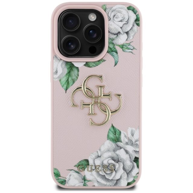 Case Guess Grained Roses Big 4G logo for iPhone 16 Pro Max pink - imagine 3