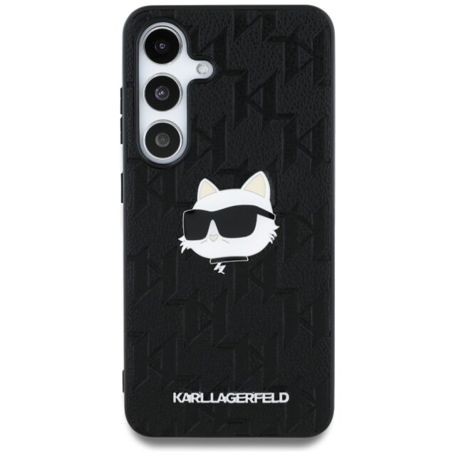 Case Karl Lagerfeld Leather Monogram Pin Logo Choupette Head Samsung Galaxy S25 black - imagine 3
