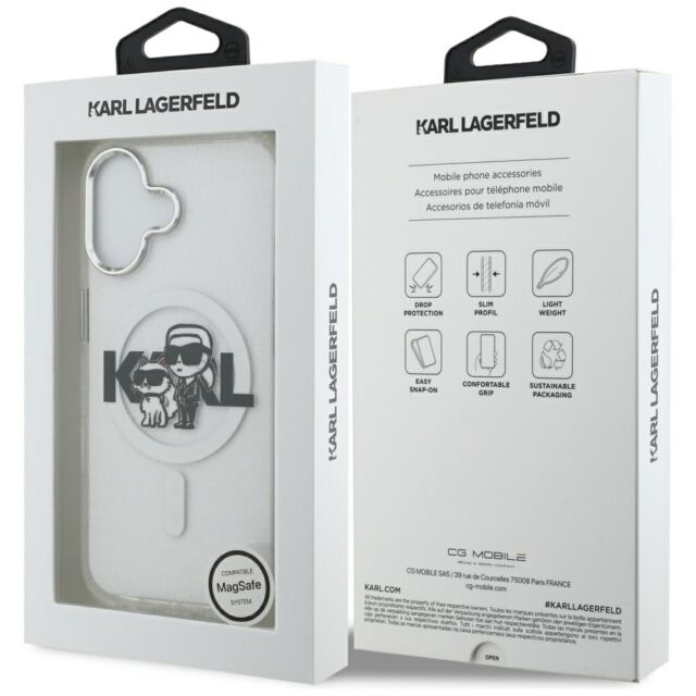 Karl Lagerfeld IML Glitter Karl & Choupette Sketch Logo MagSafe Case for iPhone 17 Clear - imagine 8