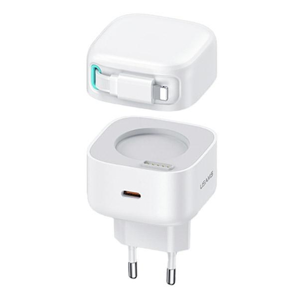cps-ed09776fd0b7863dc9a01f0af55b2ffc-2025-12-07-08-54-21 USAMS Charger 1xUSB-C with retractable cable Lightning (only head) PD+QC 35W Gan Fast Charging white - imagine 1