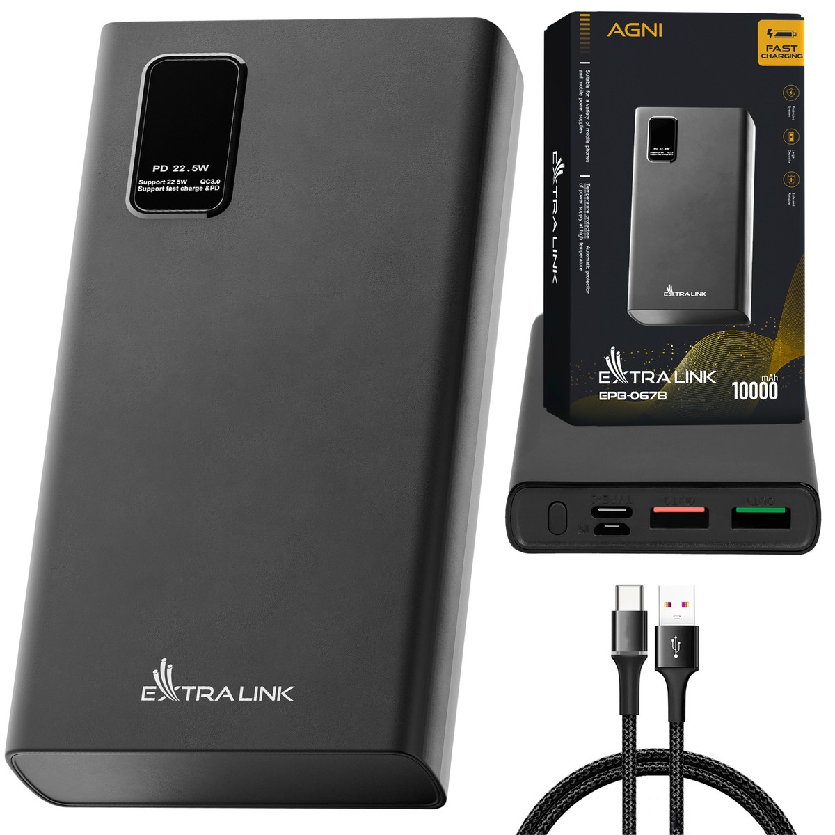 cps-ed1939b70f1aabd4fd68fa21819ab8f9-2025-12-05-11-05-27 Extralink EPB-067B 10000mAh Black | Powerbank | Power bank, Fast Charging, USB-C - imagine 1