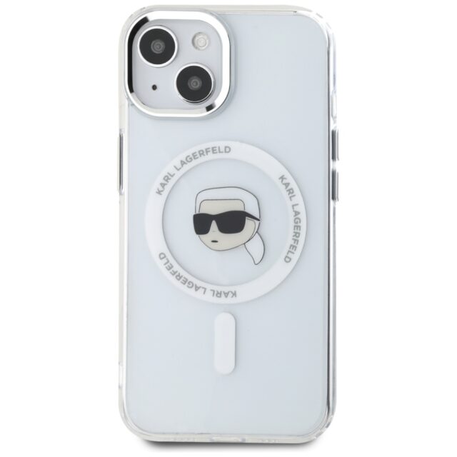 Case Karl Lagerfeld IML Metal Karl Head MagSafe for iPhone 15 white - imagine 3