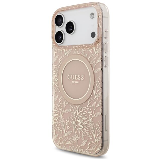 Guess IML Flowers Electro Pearl Strap MagSafe Case for iPhone 17 Pro Max Pink - imagine 3
