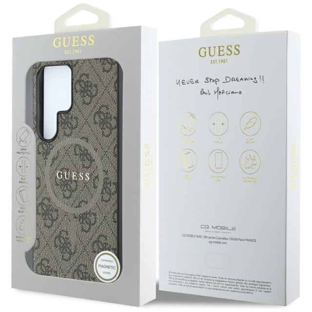 Case Guess Leather 4G Colored Ring Classic Logo MagSafe Samsung Galaxy S25 Ultra brown - imagine 8