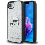 Case Karl Lagerfeld Fixed Glitter Ikonik Metal Pin for iPhone 16e silver