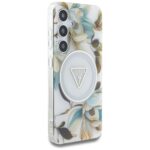 Case Guess Glitter Flowers Triangle Buttons MagSafe for Samsung Galaxy S25 white - imagine 4